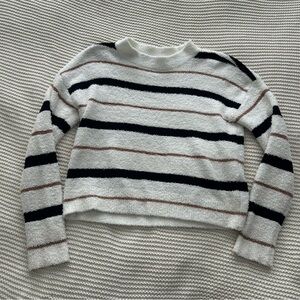 Altar'd State XS Striped Sherpa Fluffy White Sweather